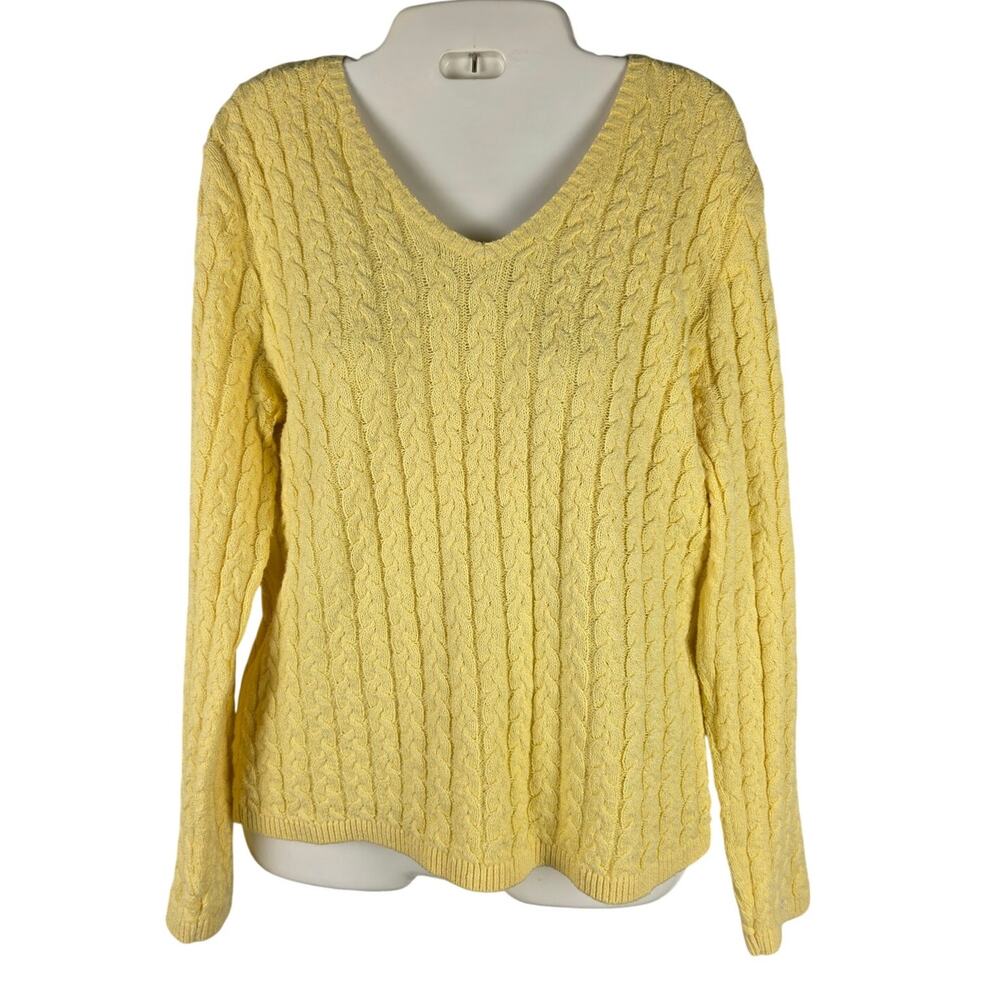 Vintage Talbots Cable Knit V-Neck Sweater M Sunshine Yellow Preppy Prep
